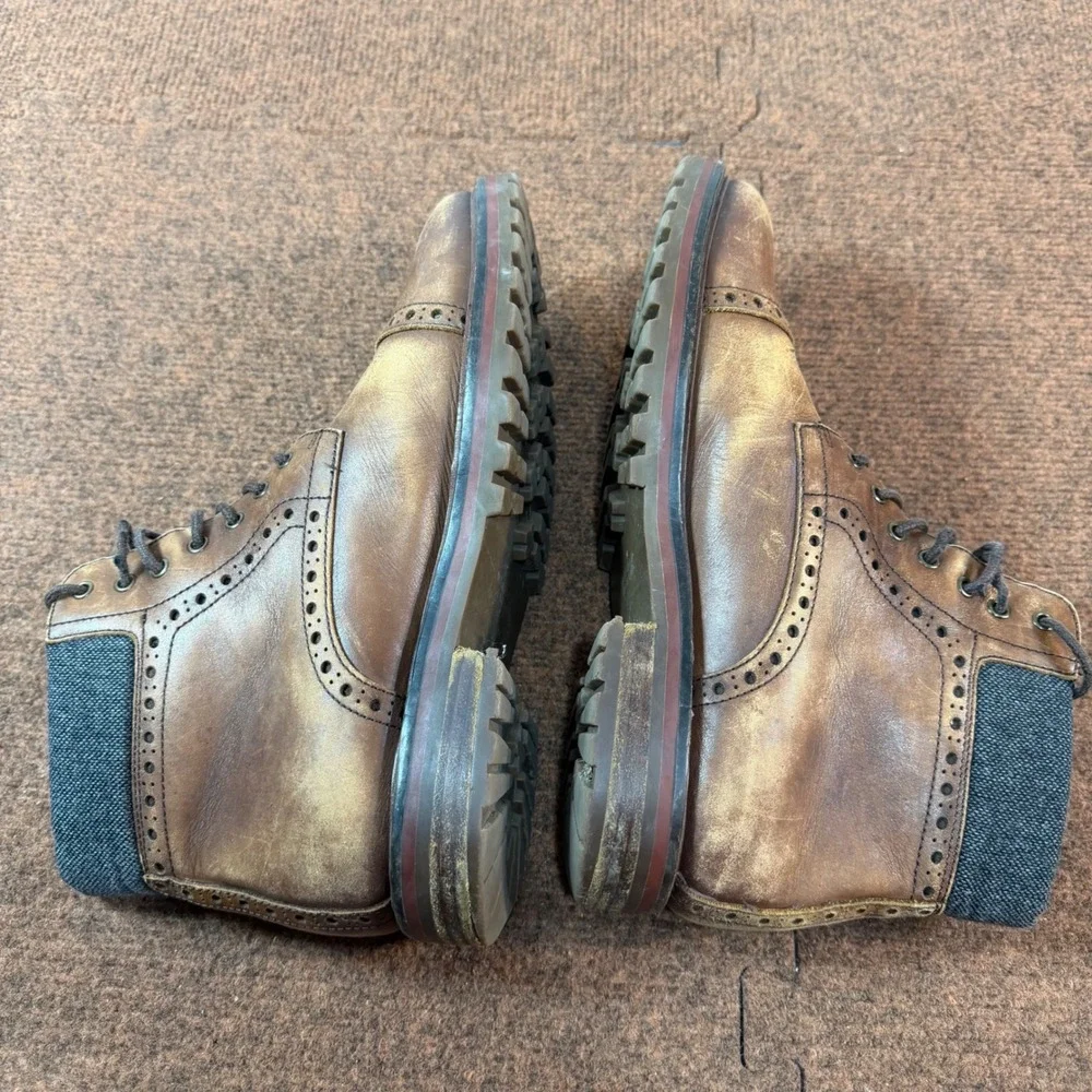 Warfield & Grand Mens Brown Leather Brogue Cap Toe Lug Sole Boots Size 8